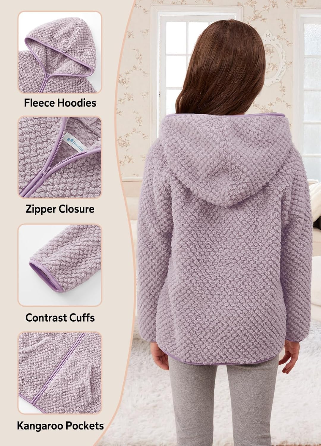 Girls Full Zip Jacket Sherpa Fleece Hoodie Winter Long Sleeve Coat