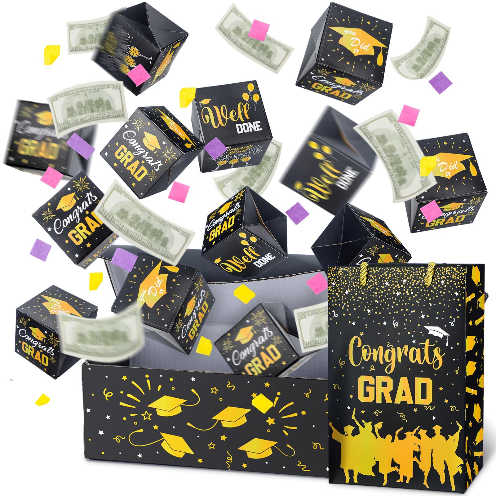 Photo 1 of Noveread 14 Pcs Graduation Exploding Money Gift Boxes Graduation Money Box Kit, Class of 2024 New Folding Gift Box Explosion for Money, Graduation Gifts for High School College(Black)