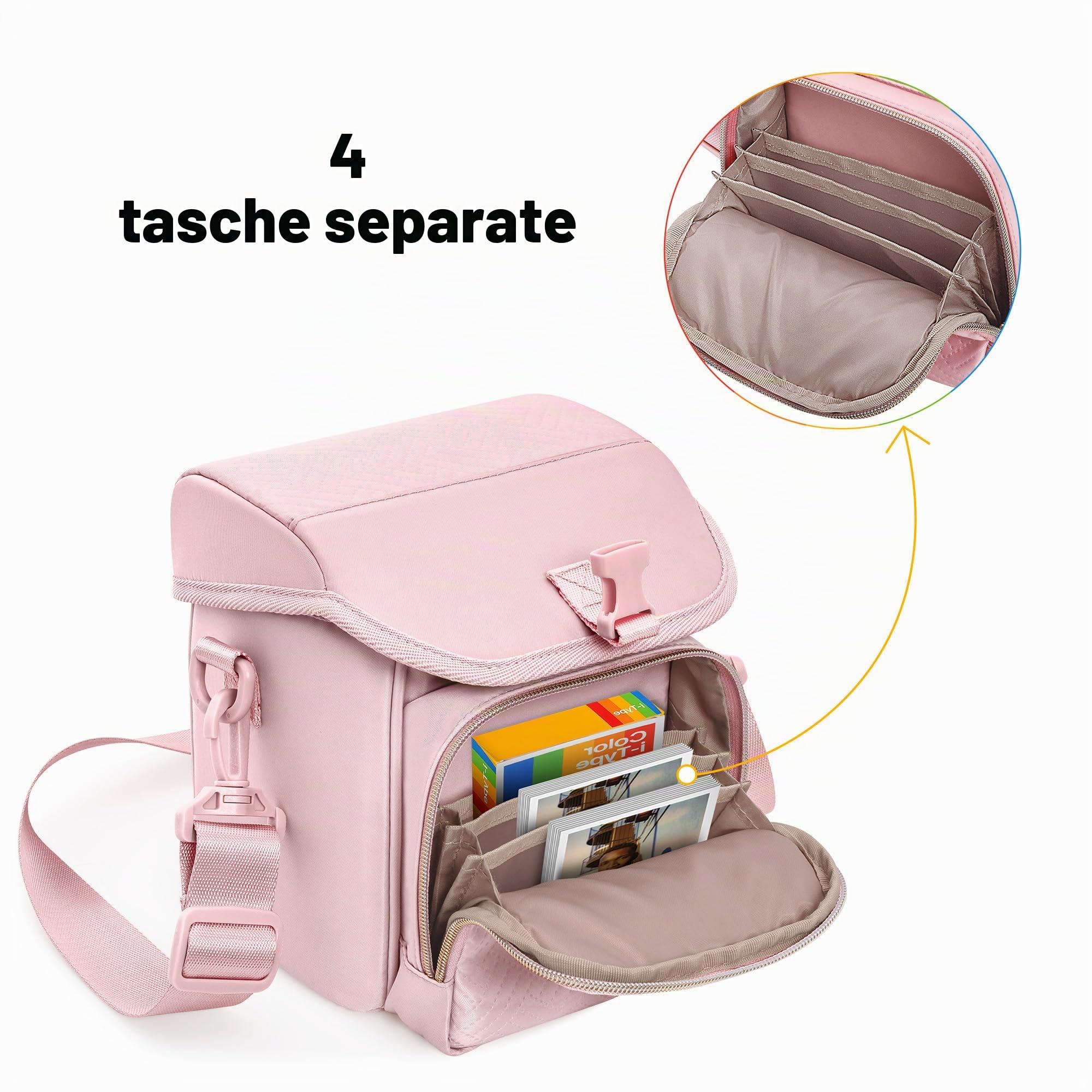 Borsa a Tracolla per Polaroid, con Scomparto per Pellicole, Rosa | Compatibile con le Serie Polaroid Now I-Type / Now+ I-Type / OneStep+ / OneStep 2 VF / Flip / Go