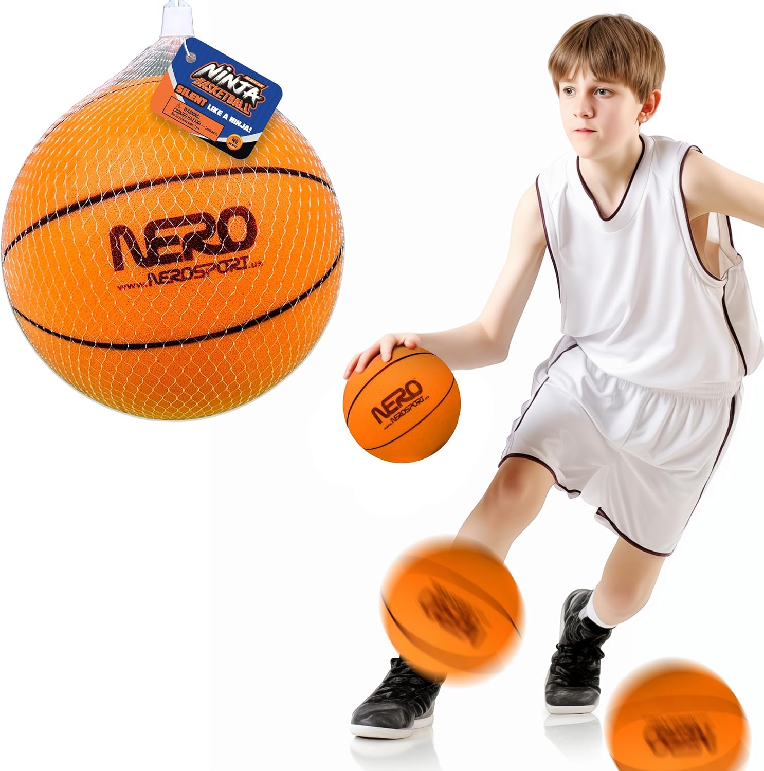 NERO SPORT Ninja Silent Basketball- Soft Foam Indoor Hoop Play | Soundless Ball for Quiet Dribbling and Indoor Training Size 3 Ball