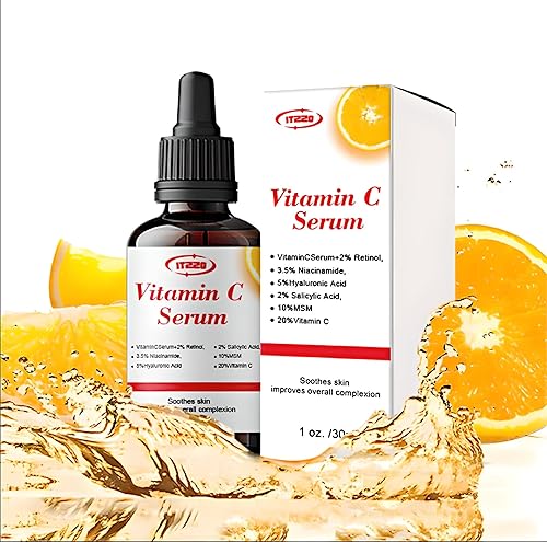 ITZZO Nuevo suero facial con vitamina C con ácido hialurónico, suero antienvejecimiento, reduce las manchas oscuras, el acné y las arrugas, retinol,