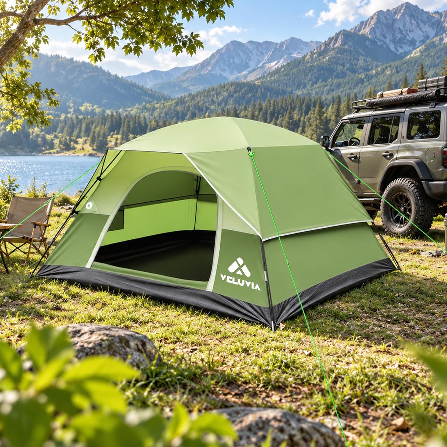 Canvas Tent, Cabin Camping Tent for 2-4 Person with Floor