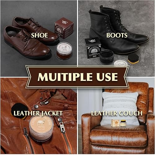 Miniatura 4 de SALTY FISH Esmalte de zapatos en crema de 3.2 onzas, kit de esmalte de zapatos lanolina con esponja de brillo de zapatos, condición impermeable,