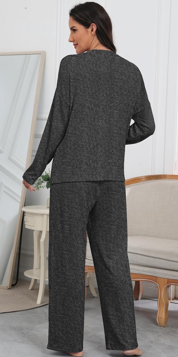 PrinStory Womens Pajama Set Long Sleeve Pajamas Button Down 2 Piece Pjs Sleepwear Soft Lounge Set with Pockets - Image 6