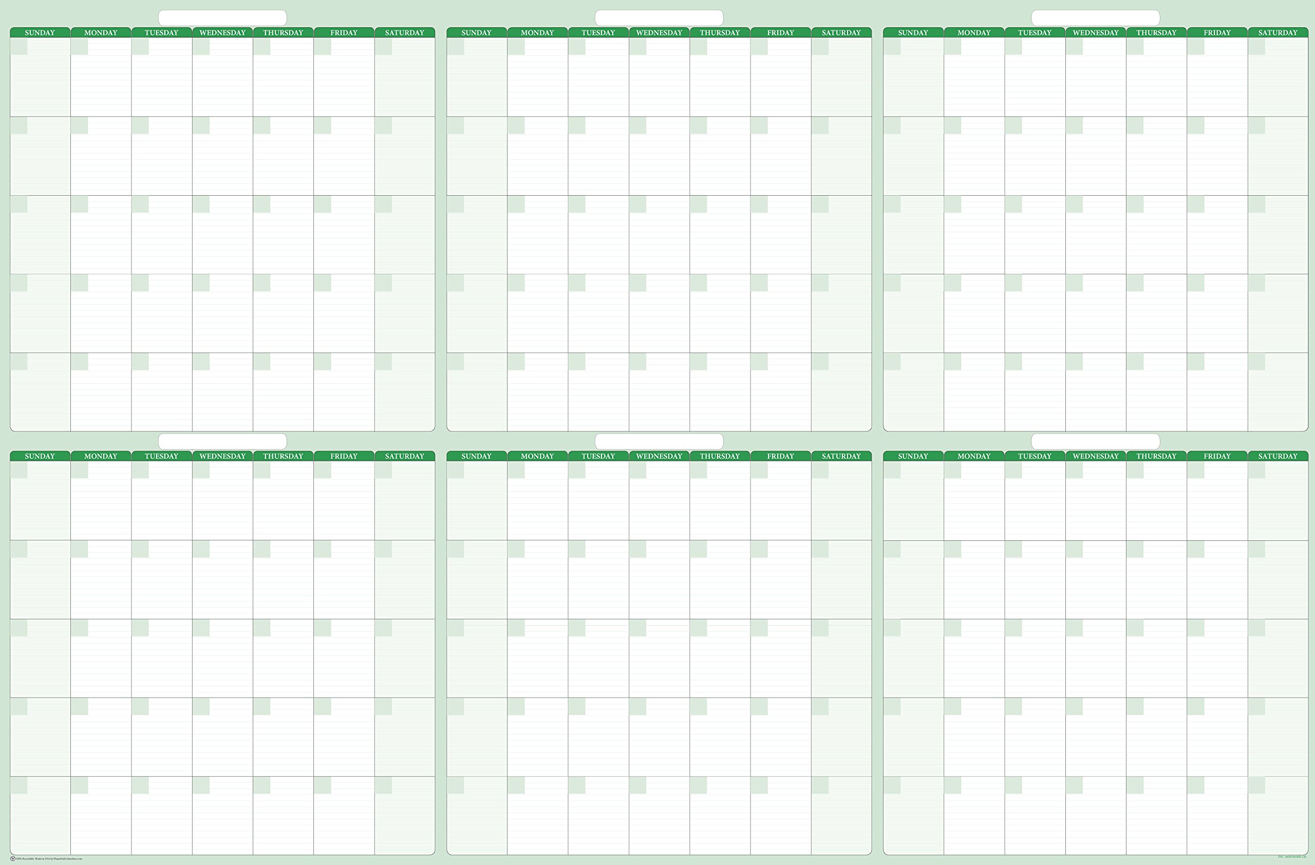 36" x 56" Earth Green 180-Day Horizontal Task, Goals and Objective Erasable Wall Planner - 6-Month Erasable Calendar - Large Monthly Planner - 1/2