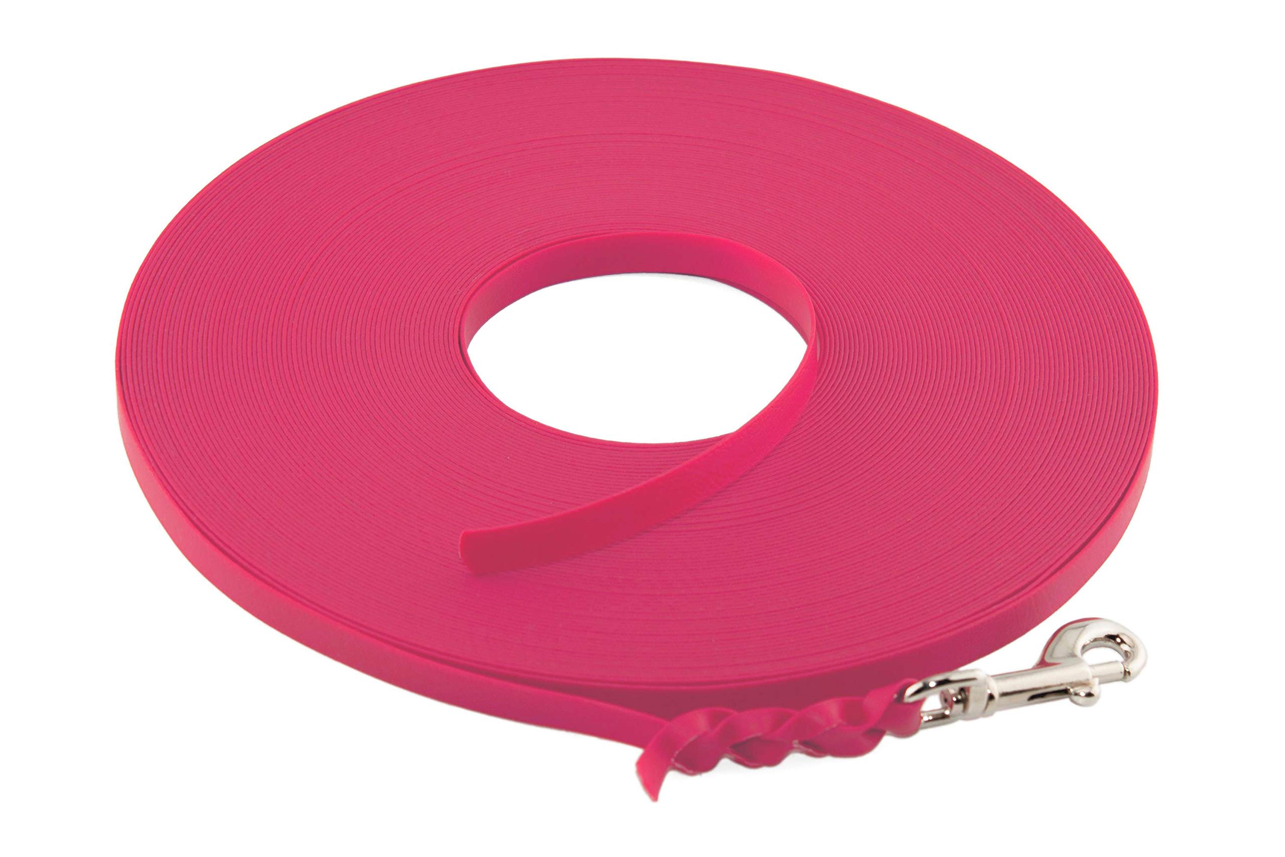 LENNIE Ultraleichte BioThane Schleppleine für Hunde bis 5kg, 8m lang, ohne Handschlaufe, Neon-Pink, geflochten, 9 mm