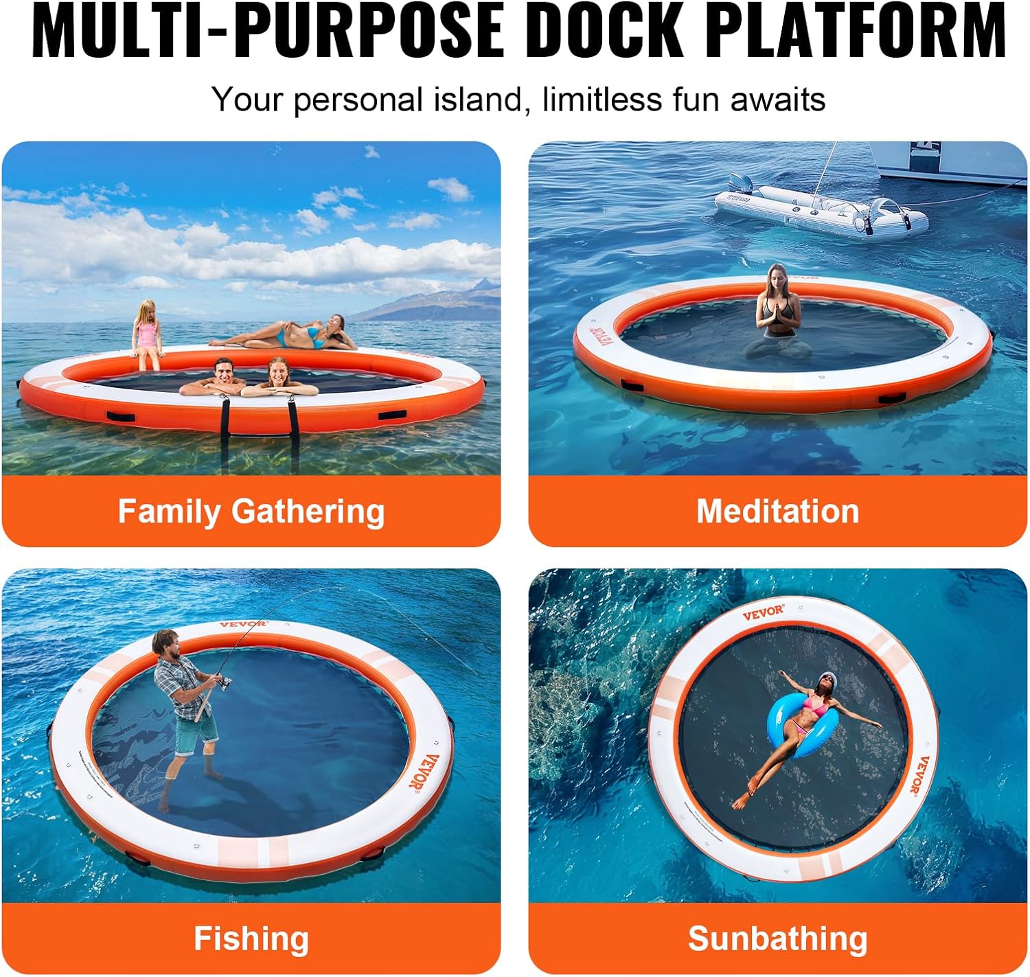 VEVOR Inflatable Floating Dock, Inflatable Dock Platform, Non-Slip Air Dock Platform with Portable Carrying Bag & Detachable Ladder, Floating Platform Island Raft for Pool Beach Ocean