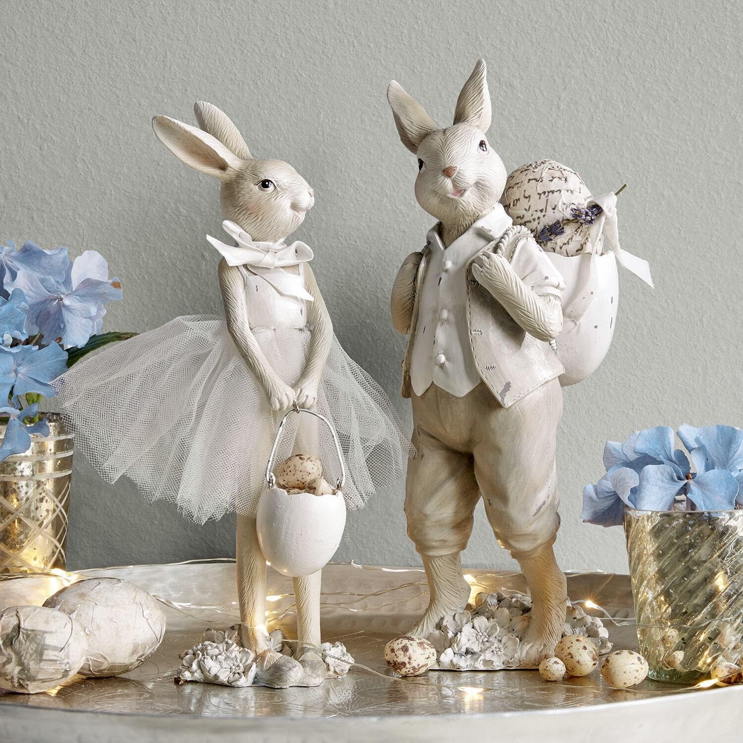 Loberon Hase 2er Set Perpignan, beige | detailreich gestaltet, handbemalt, nostalgischer Charme, Ostern, Osterhase, Osterdekoration, Osterfigur, Polyresin