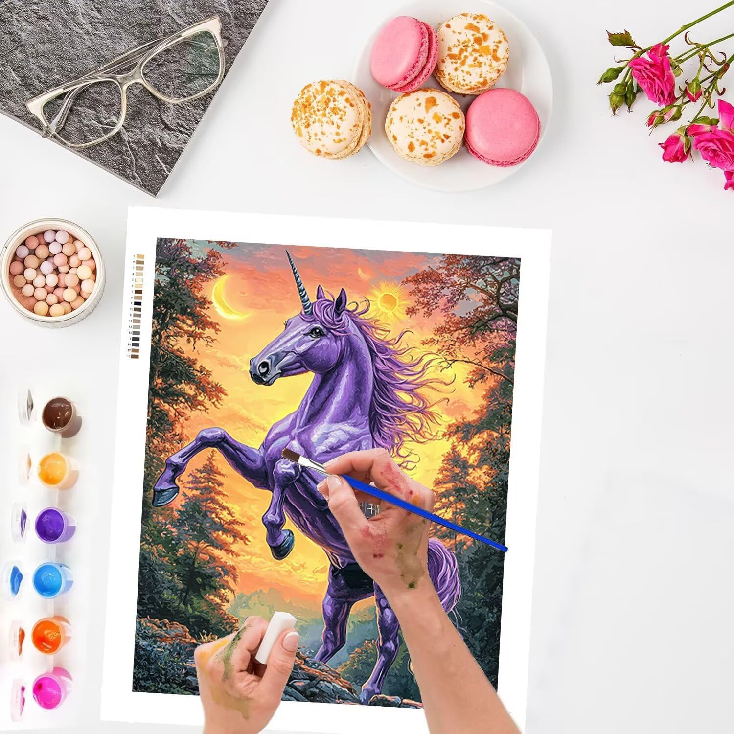 Foresta dell'unicorno Dipingere con i Numeri per Adulti, 70x90cm a-212 | Paint by Numbers Kit con Pennelli e Acrilico Pigmento, Fai da te Olio La Pittura di Numeri Kit, Decora la Casa, senza Cornice