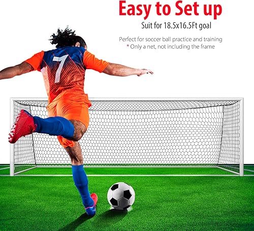 Miniatura 6 de Repuesto de red de portería de fútbol de 24 x 8 pies y 18.5 x 6.5 pies, calidad profesional en la cancha nailon de 0.157 in, 4 pulgadas hexagonal,