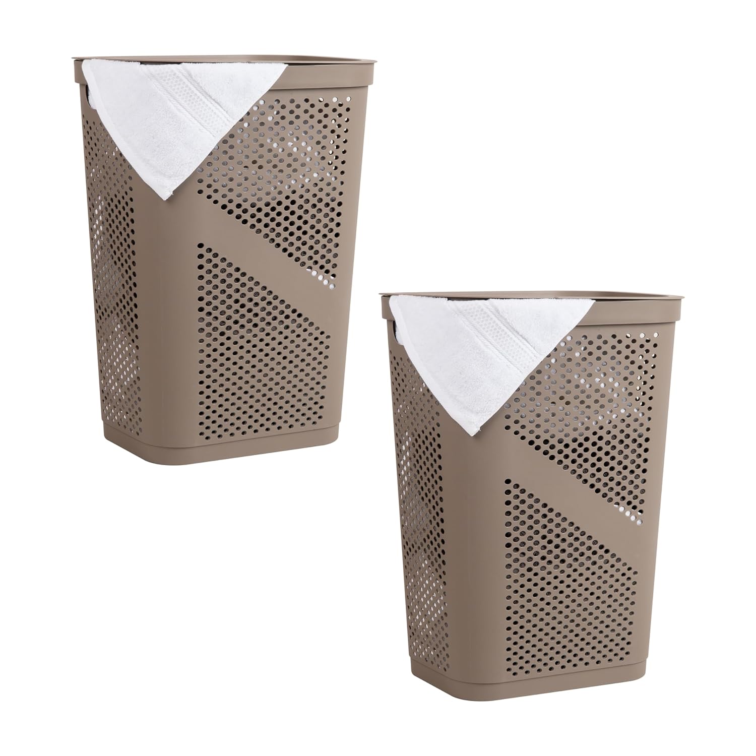 Mind Reader 60L Slim Laundry Hamper, Clothes Basket, Lid, Ventilated, Plastic, Set of 2, Tan