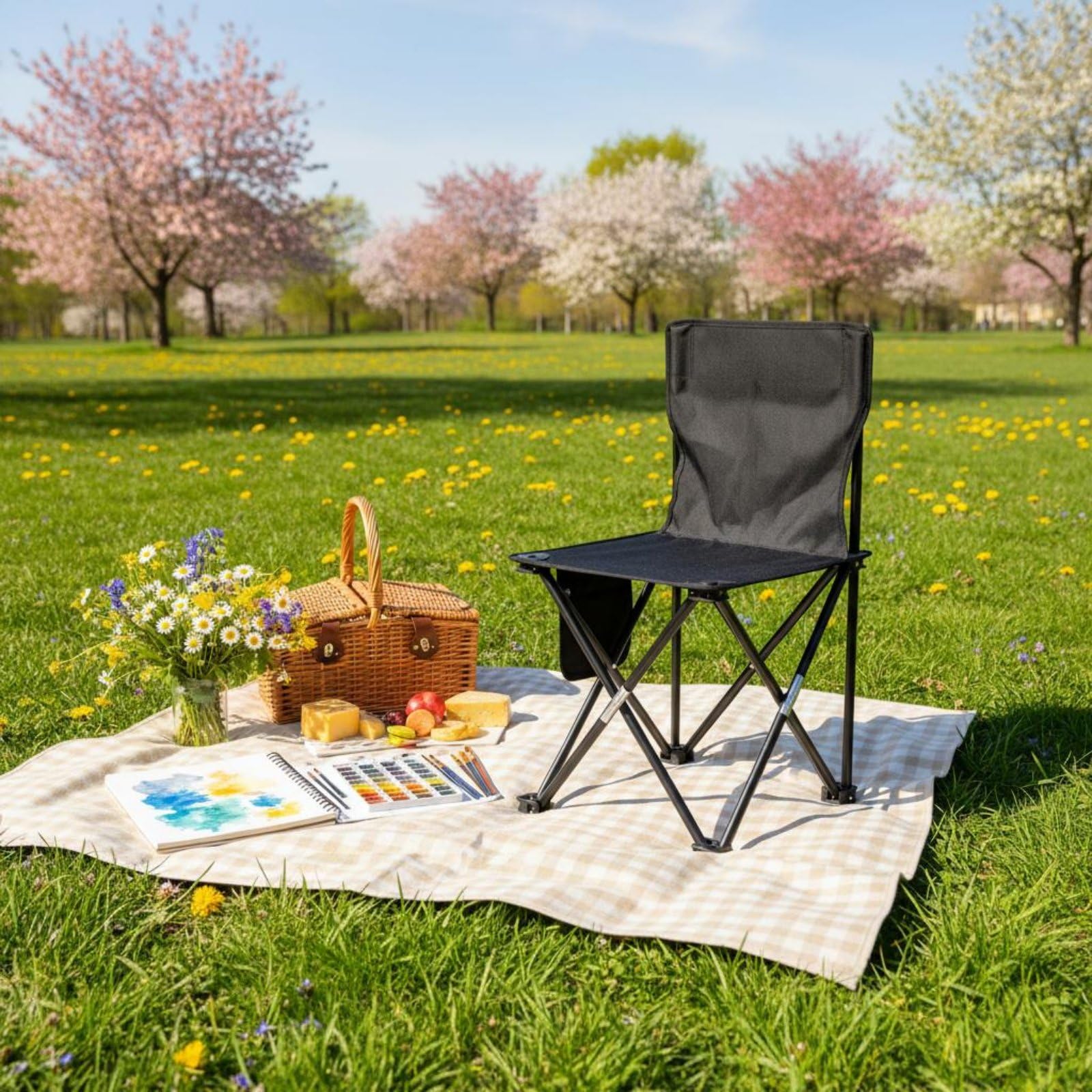 Sedile Pieghevole Sedia Portatile Sedia, Grande 39x39x65 Cm, Nero