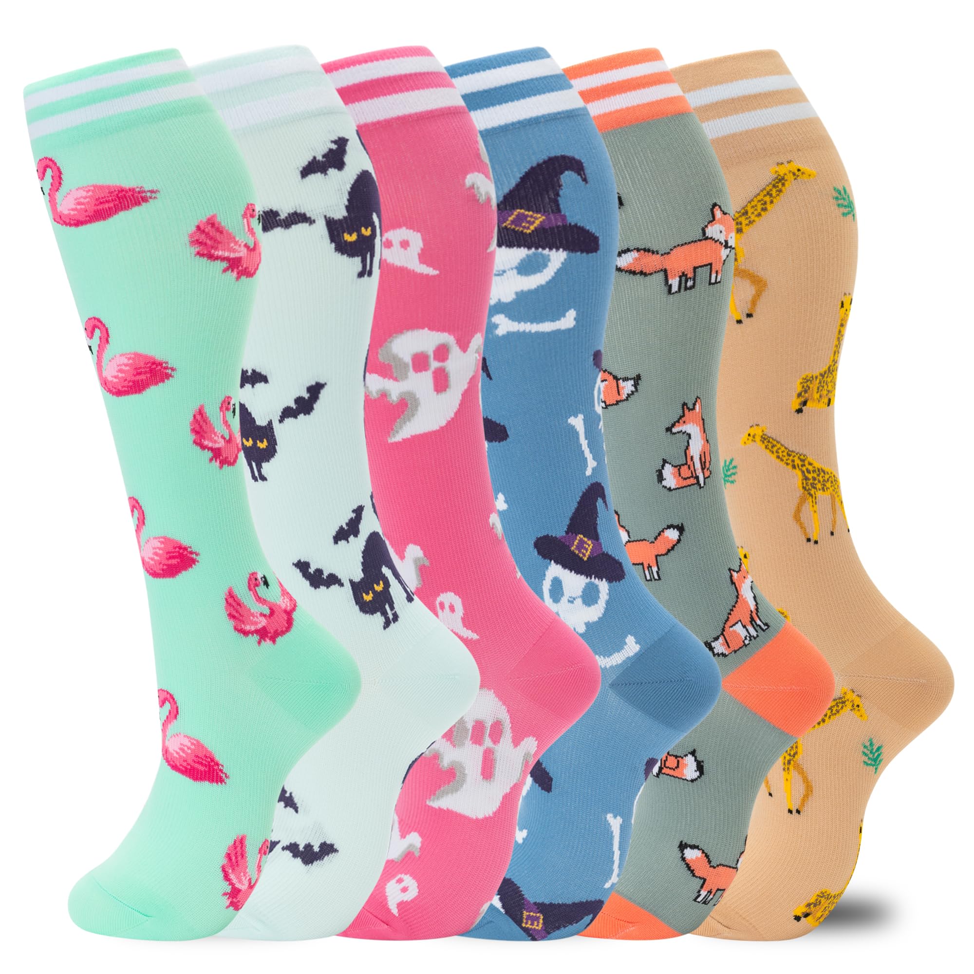 fenglaoda Compression Socks Women Men 6 Pairs, Knee High Best Support Circulation Socks for Running, Travel, Flight, Nurse