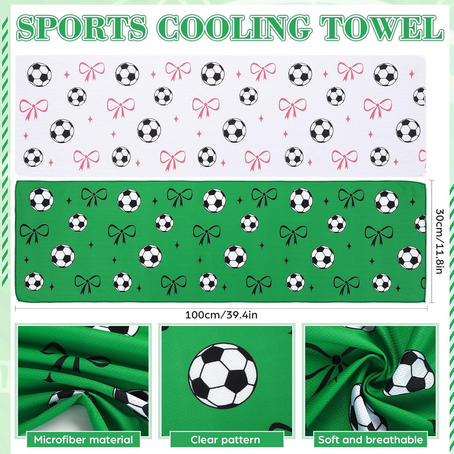 Moukeren 12 Pcs Soccer Cooling Towels Soccer Party Favor 40"x12" Microfiber Breathable Chilly Ice Towel Sweat Rag for Sport Team Gift Bulk