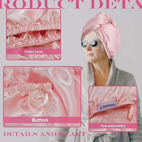 Miniatura 2 de Chloven Toalla de satén para el cabello, envoltura de seda satinada para dormir, toallas grandes para envolver el cabello con coleteros, toalla de