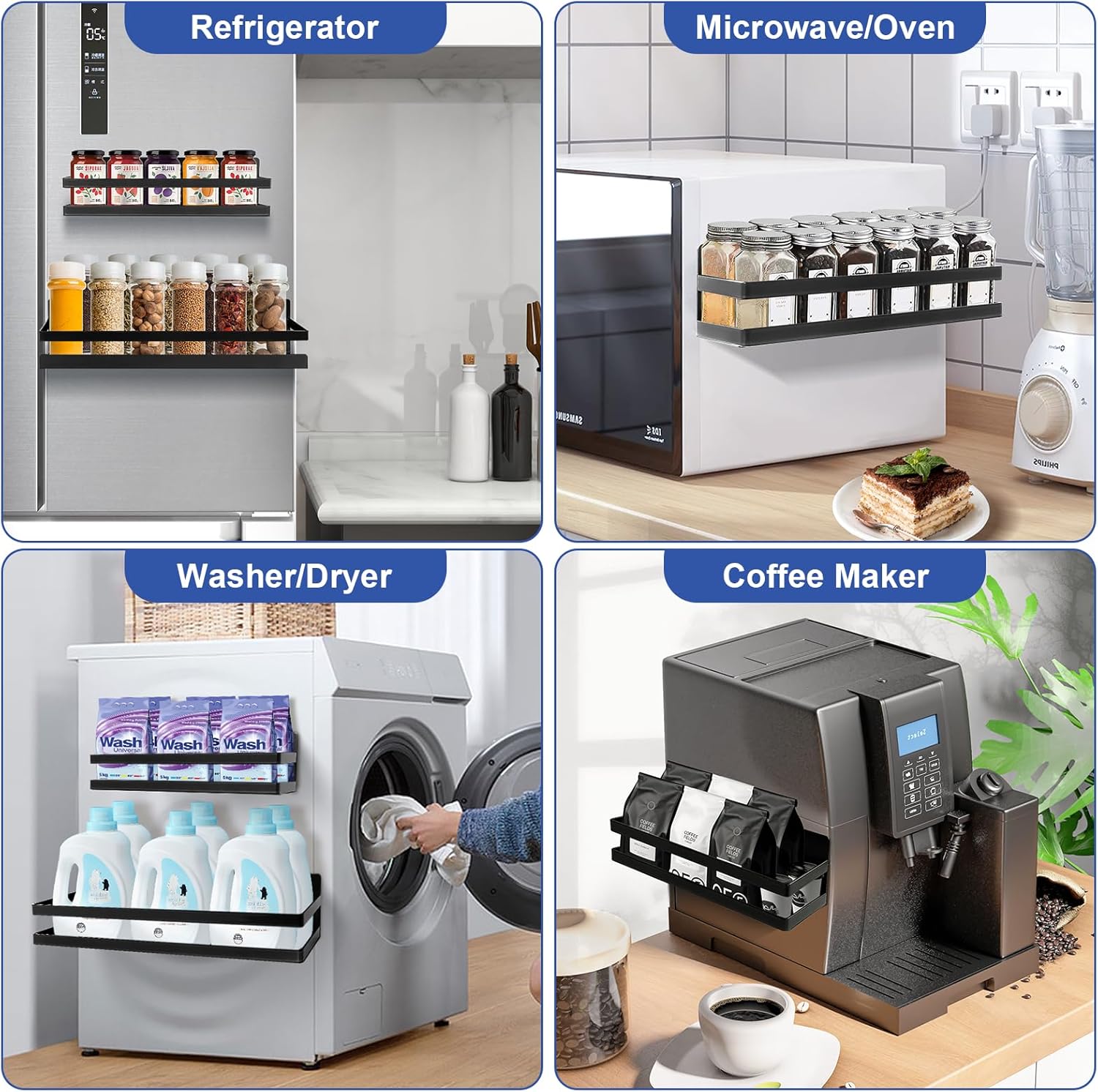 Uten Large Magnetic Spice Rack for Refrigerator, 2 Pack Enhanced Magnetic Shelves, Magnetic Shelf Moveable Fridge Organizer for Kitchen Holding Spices, Jars, Perfect Space Saver Storage Spice Rack - Image 5