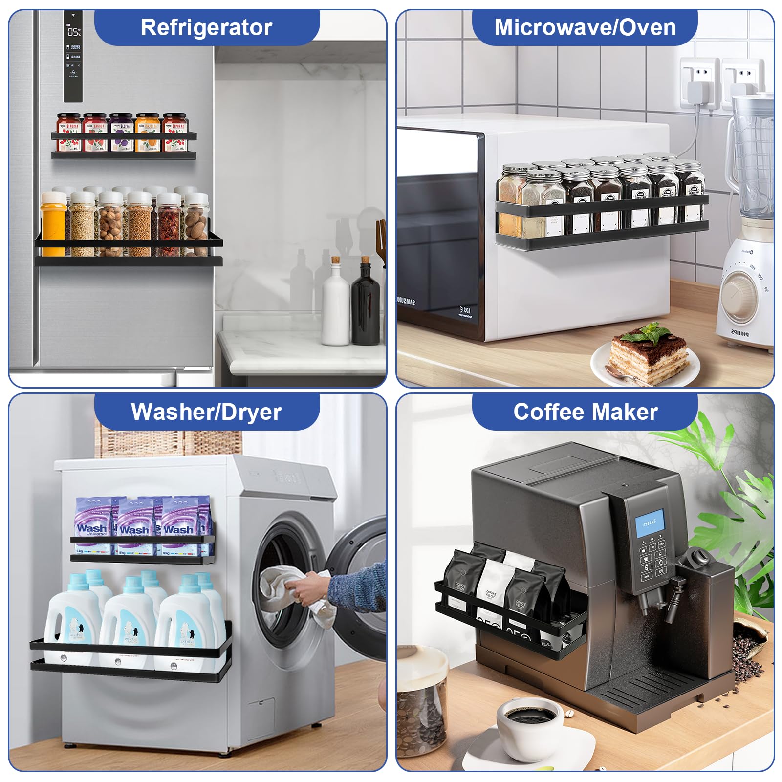 Uten Grande étagère à épices magnétique pour réfrigérateur, lot de 2 étagères magnétiques améliorées, étagère magnétique mobile pour la cuisine, contenir des épices, des bocaux, parfait pour