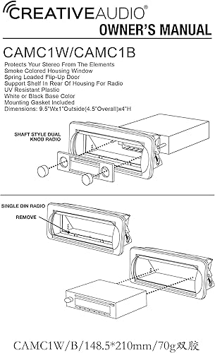 Miniatura 5 de Creative Audio CAMC1W Marine Single DIN Kit de montaje de radio con cubierta retráctil (blanco)