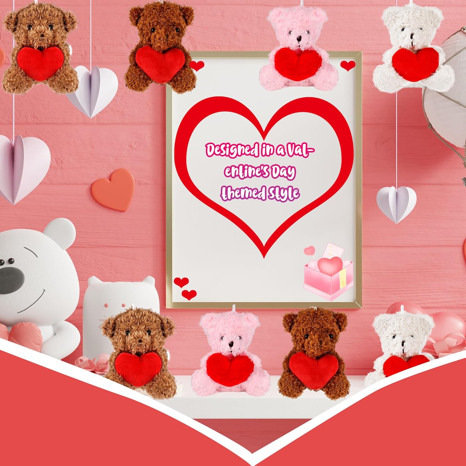 24 Pcs Valentine Bear with Heart Mini Valentine's Day Stuffed Bear Bulk Mini Bears Stuffed Animal Plush Toys Gifts for Her Girlfriend Lover Mom Kids, 4 Colors