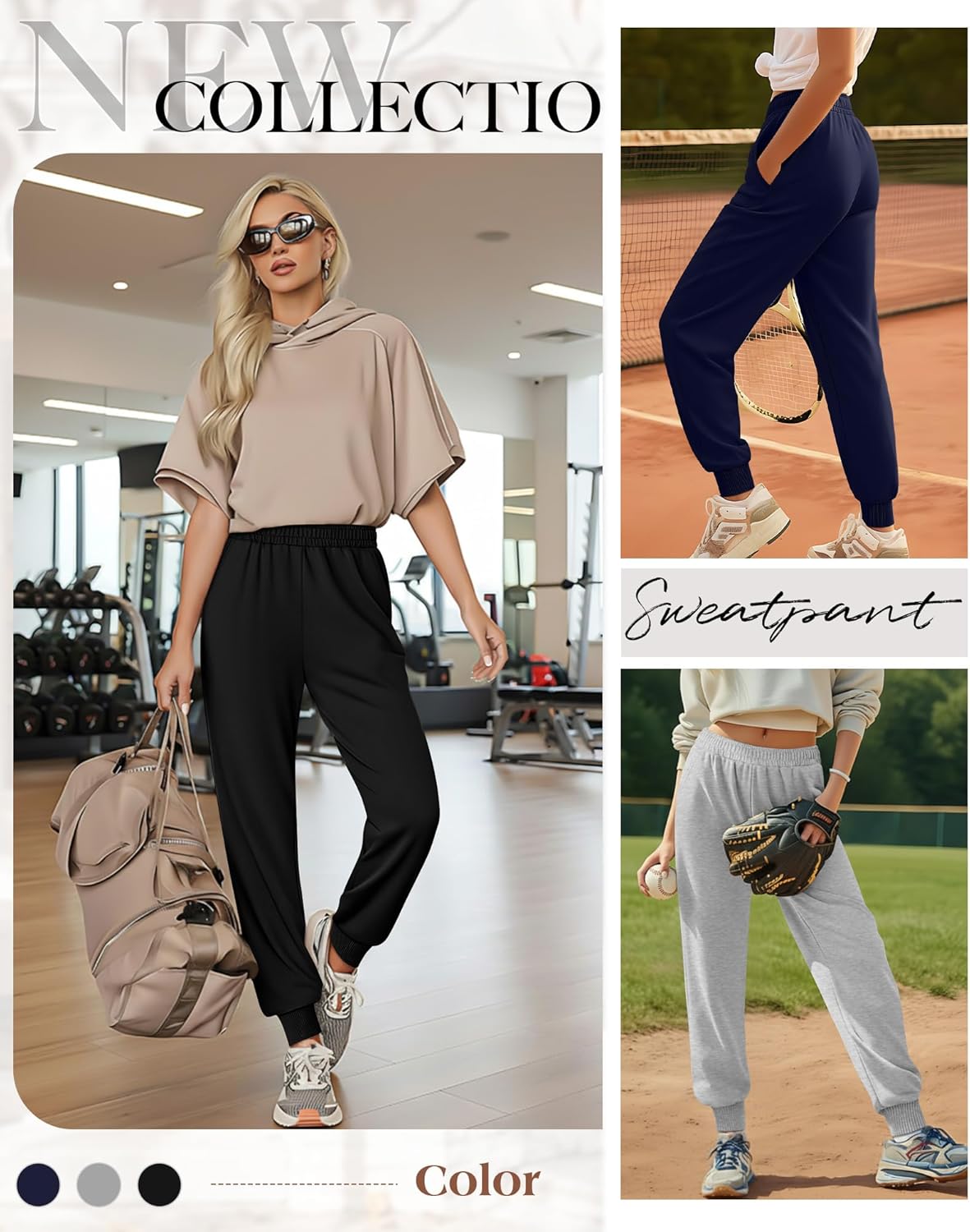 3 Pack Women's Joggers Pants, Cozy High Waist Sweatpants Tapered Drawstring Yoga Casual Lounge Pants with Pockets - Image 6