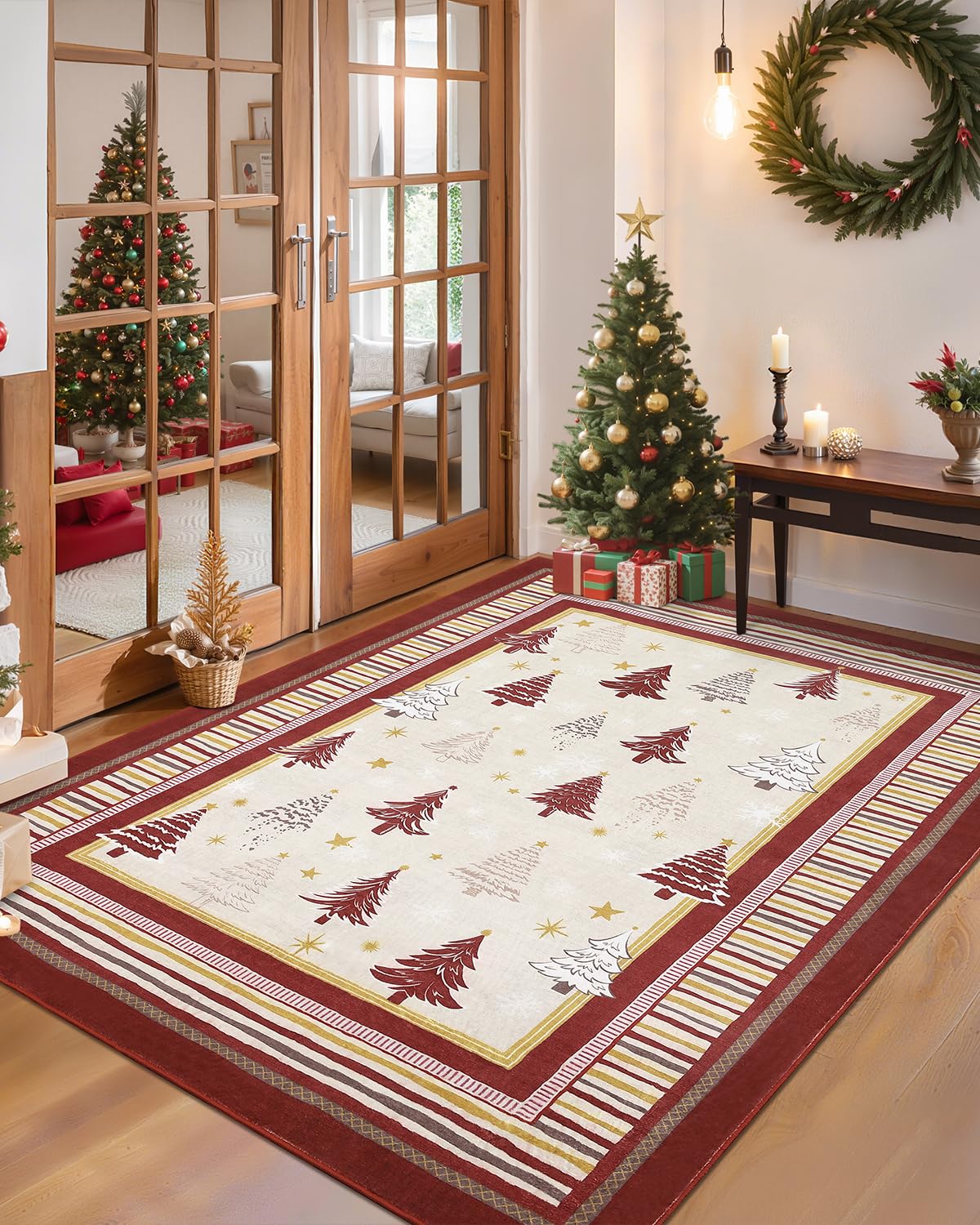 GarveeHome Christmas Rug for Living Room, 6x9 Area Rugs for Bedroom with Soft Low Pile, Christmas Tree and Snowflake Washable Rug for Dining Room,