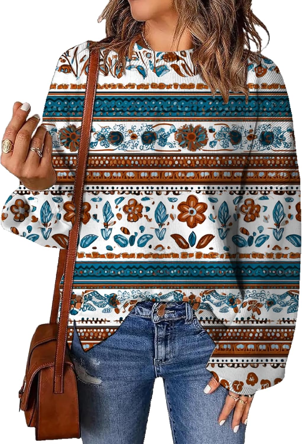 Floral Print Sweaters for Women Cute Long Sleeve Crewneck Casual Jumper Tops Chunky...