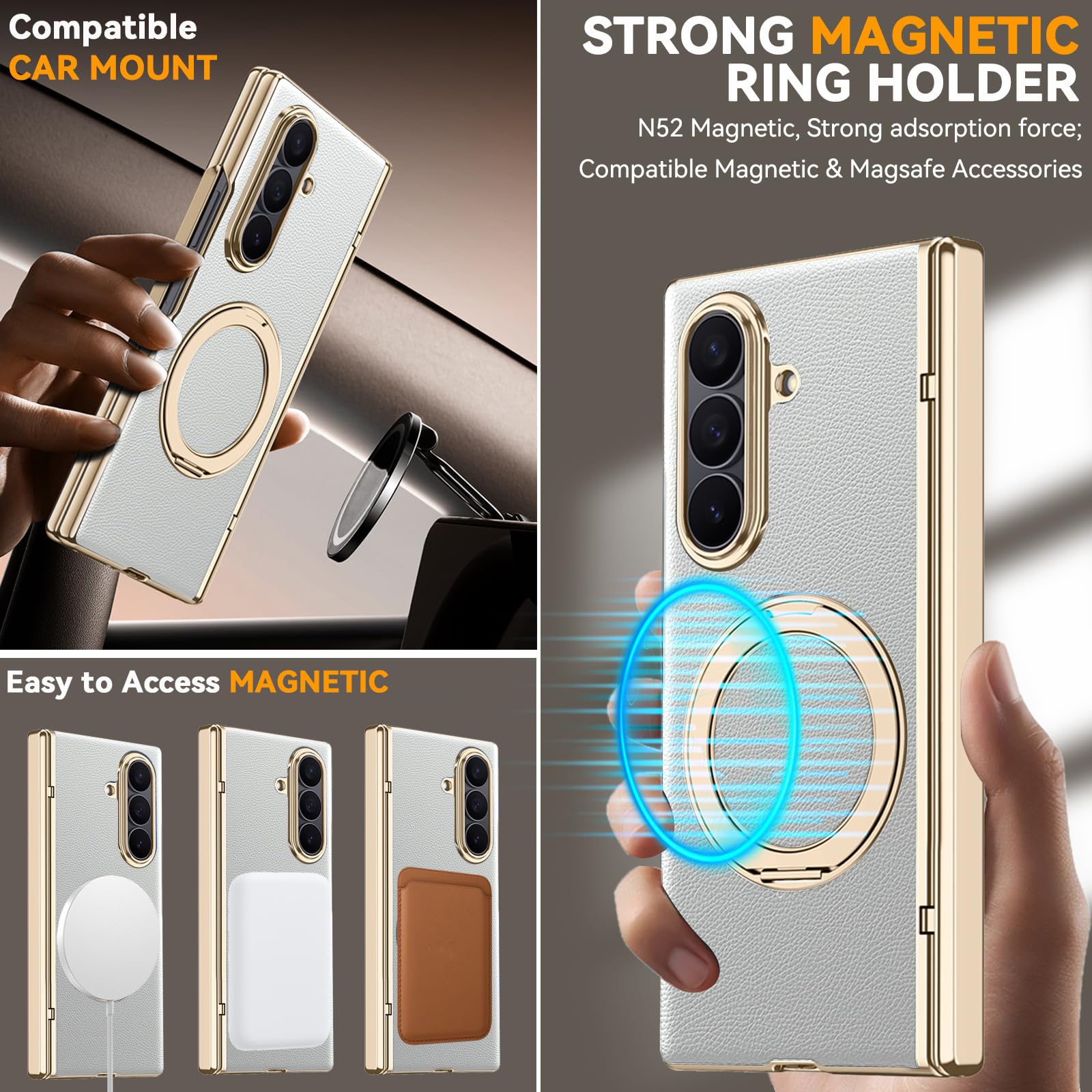 Custodia in pelle per Samsung Galaxy Z Fold 8 Ultra con supporto ad anello magnetico, [compatibile] Protezione schermo integrata per la privacy copertura completa cerniera custodia in pelle per