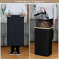 Vista 2 de Cesto para la ropa sucia con tapa, cesta grande para la ropa sucia de 110 litros con asa y tapa, organizador de ropa plegable con bolsa