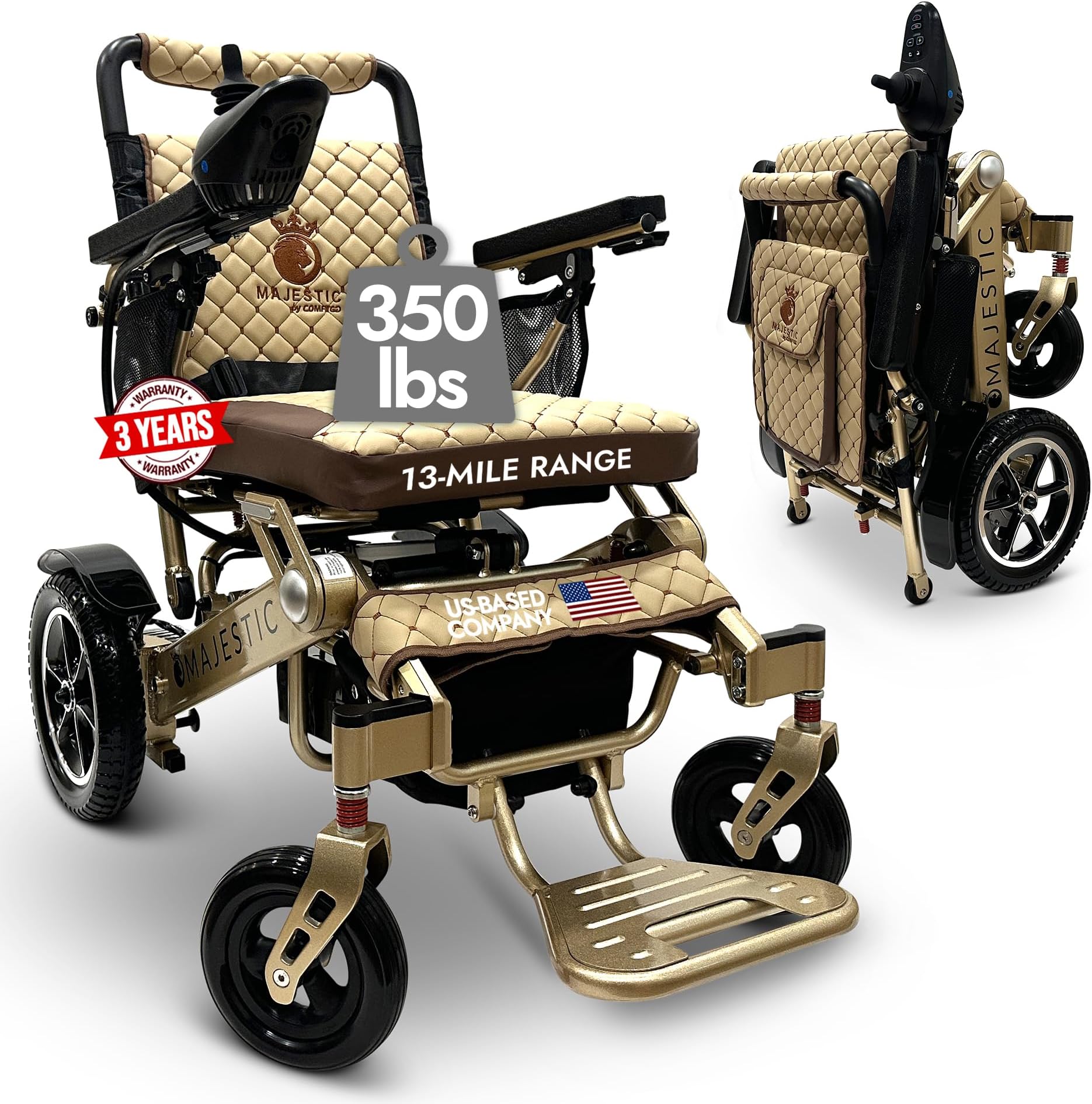 Electric Wheelchairs for Adults, 350 lbs Capacity, Up to 13 Miles Range, Lightweight Wheelchair for Seniors,Remote Controlled Wheel Chair, All Terrain, Airline and Cruise Approved, IQ-7000 by Majestic