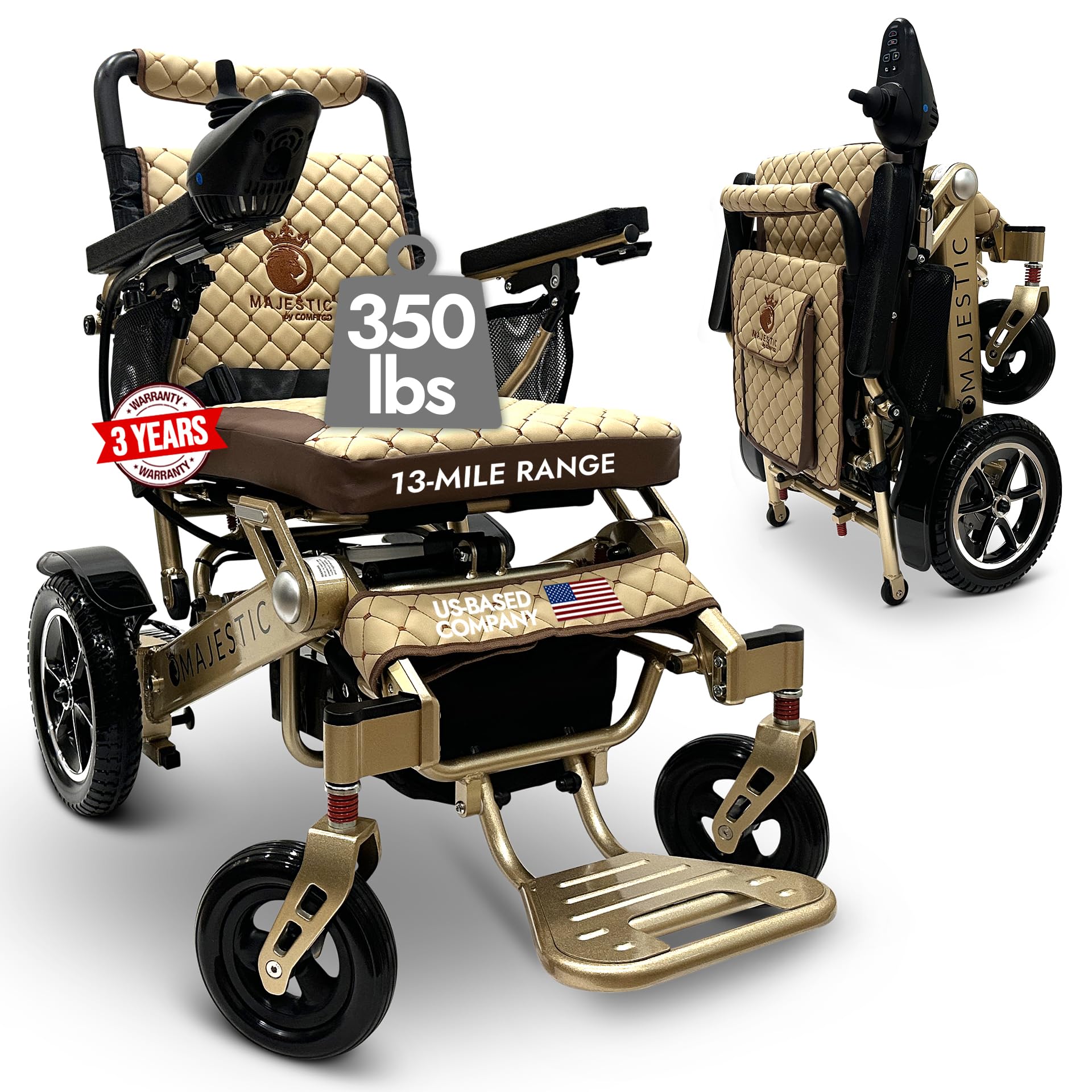 Electric Wheelchairs for Adults, 350 lbs Capacity, Up to 13 Miles Range, Lightweight Wheelchair for Seniors,Remote Controlled Wheel Chair, All Terrain, Airline and Cruise Approved, IQ-7000 by Majestic