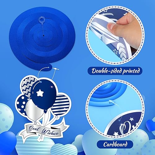 Miniatura 6 de 30 decoraciones de fiesta de despedida de color azul plateado con purpurina We Will Miss You, espirales colgantes para fiestas de despedida,