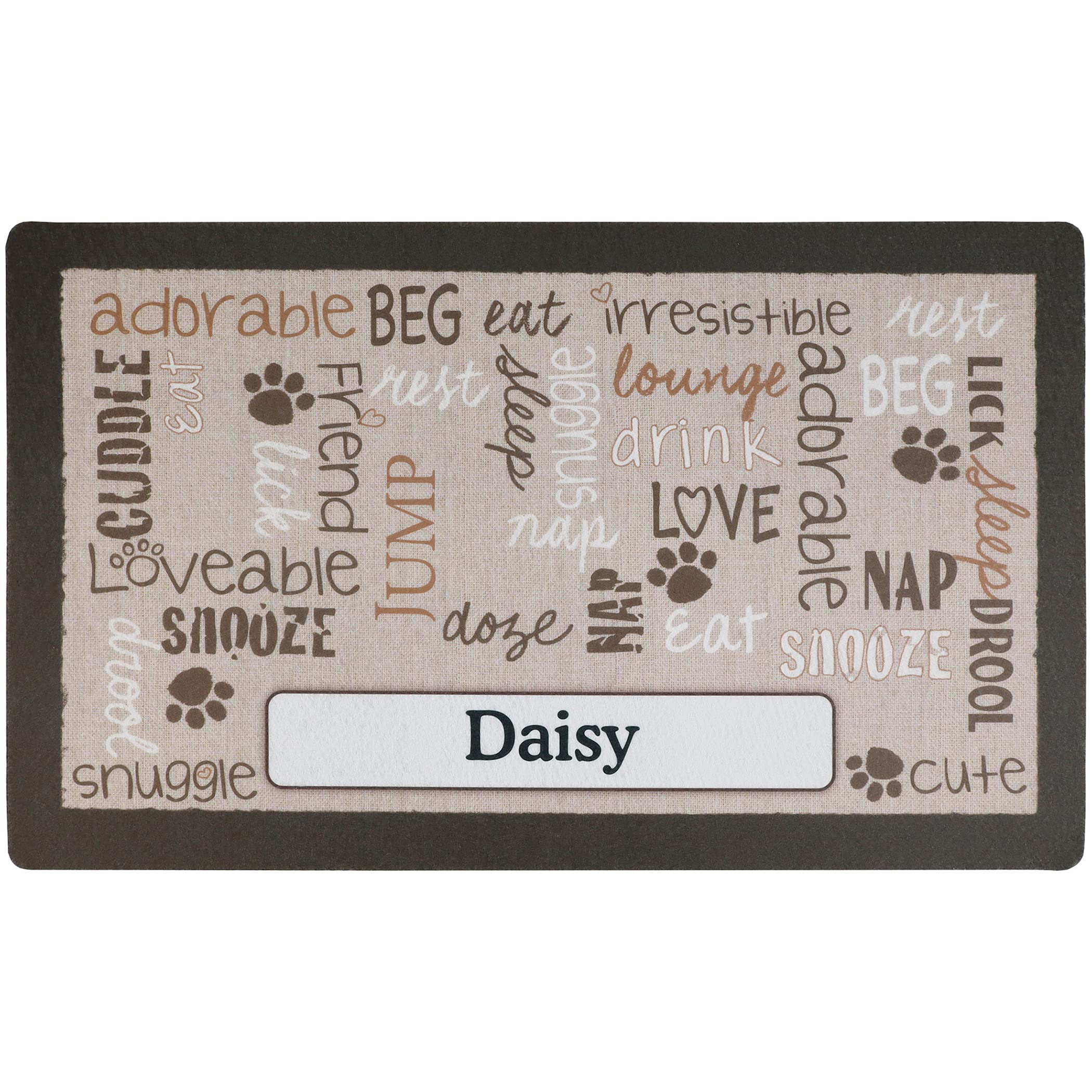 Drymate Personalized Pet Bowl Placemat, Custom Dog & Cat Food Feeding Mat - Absorbent Fabric, Waterproof Backing - Machine Washable/Durable (USA Made) (12" x 20") (Linen Tan)