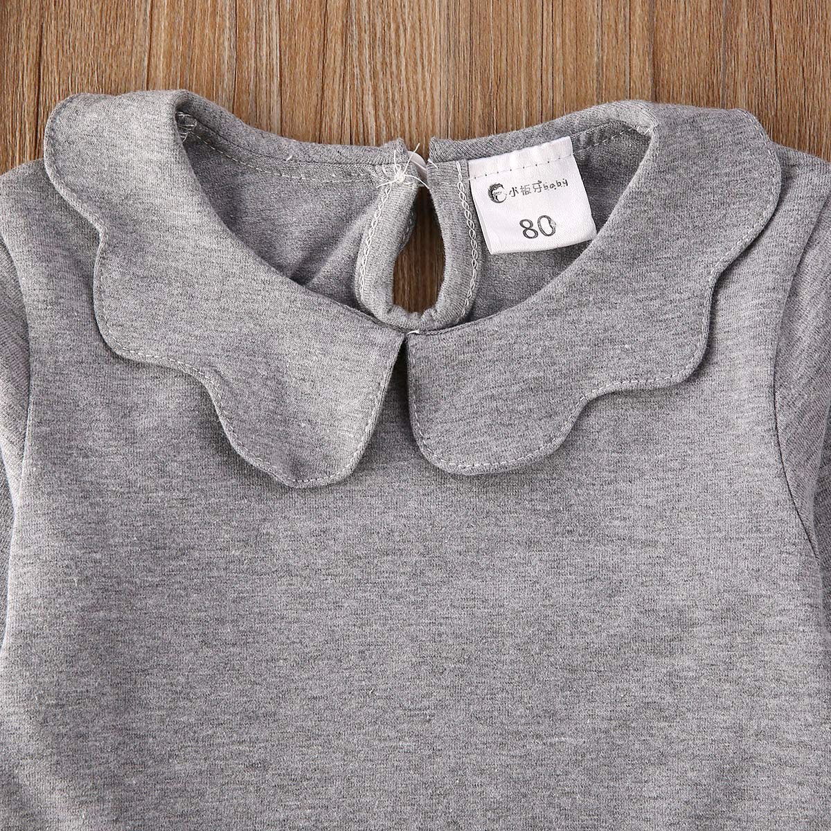 Kids Baby Girls Long Sleeve Doll Collar Blouse Tops Basic Ruffle Shirt 3 Solid Colors (Grey, 4-5T)