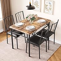 Vista 10 de Juego de mesa de comedor para 4, mesa de cocina compacta con 4 sillas tapizadas, juego de mesa de cocina de 5 piezas para espacios pequeños, Retro