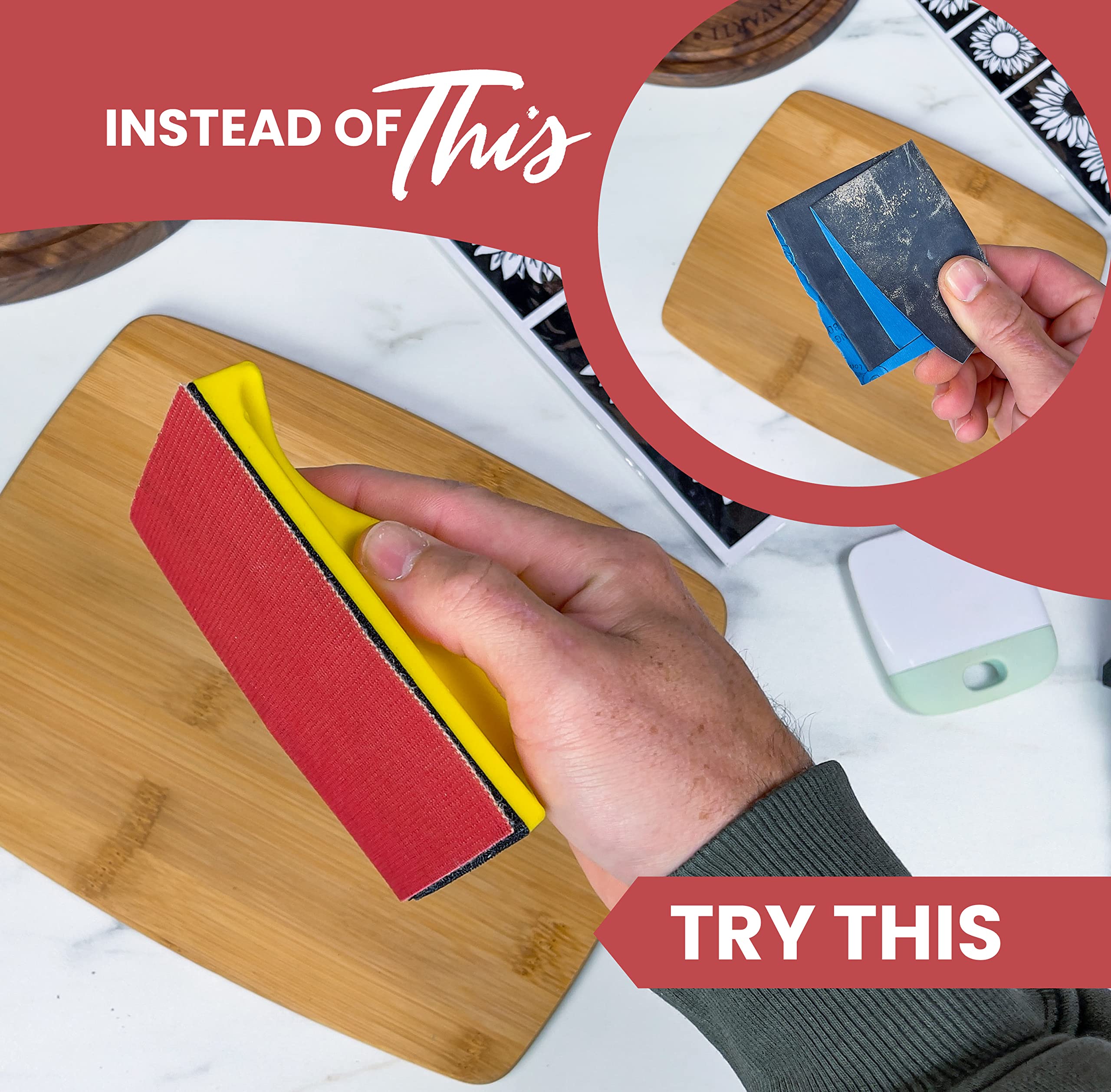 Scorch Marker Kit de lijadora de mano, juego de bloques de lijado con sistema de red de malla duradera y mango ergonómico, kit de papel de lija reutilizable para proyectos de bricolaje