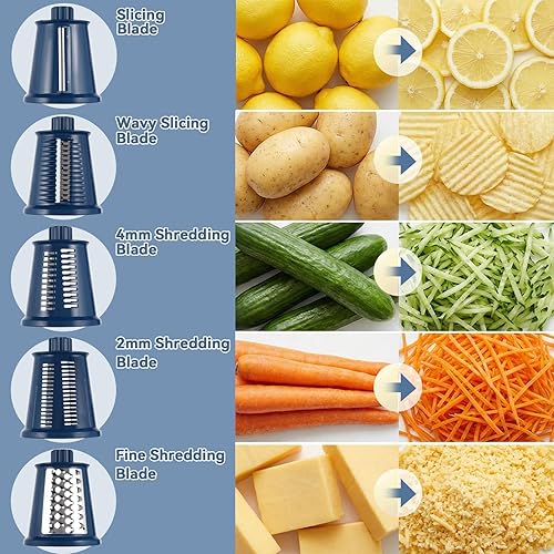 Miniatura 3 de Rallador rotativo de queso mejorado con asa, base de succión fuerte, rebanador giratorio multiusos con 5 cuchillas intercambiables para hielo,