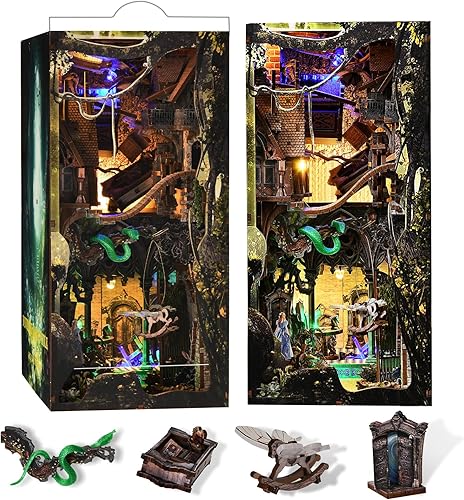 Miniatura 90 de Kit de rincón de libros en miniatura, rompecabezas de madera 3D con luz LED para decoración de estantería (más allá de la biblioteca)