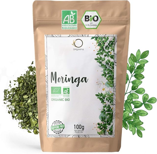 ORIGEENS MORINGA TEA ORGANIC 100g | DRIED MORINGA LEAVES | Organic Moringa Tea loose tea theine-free, Revitalizing herbal tea