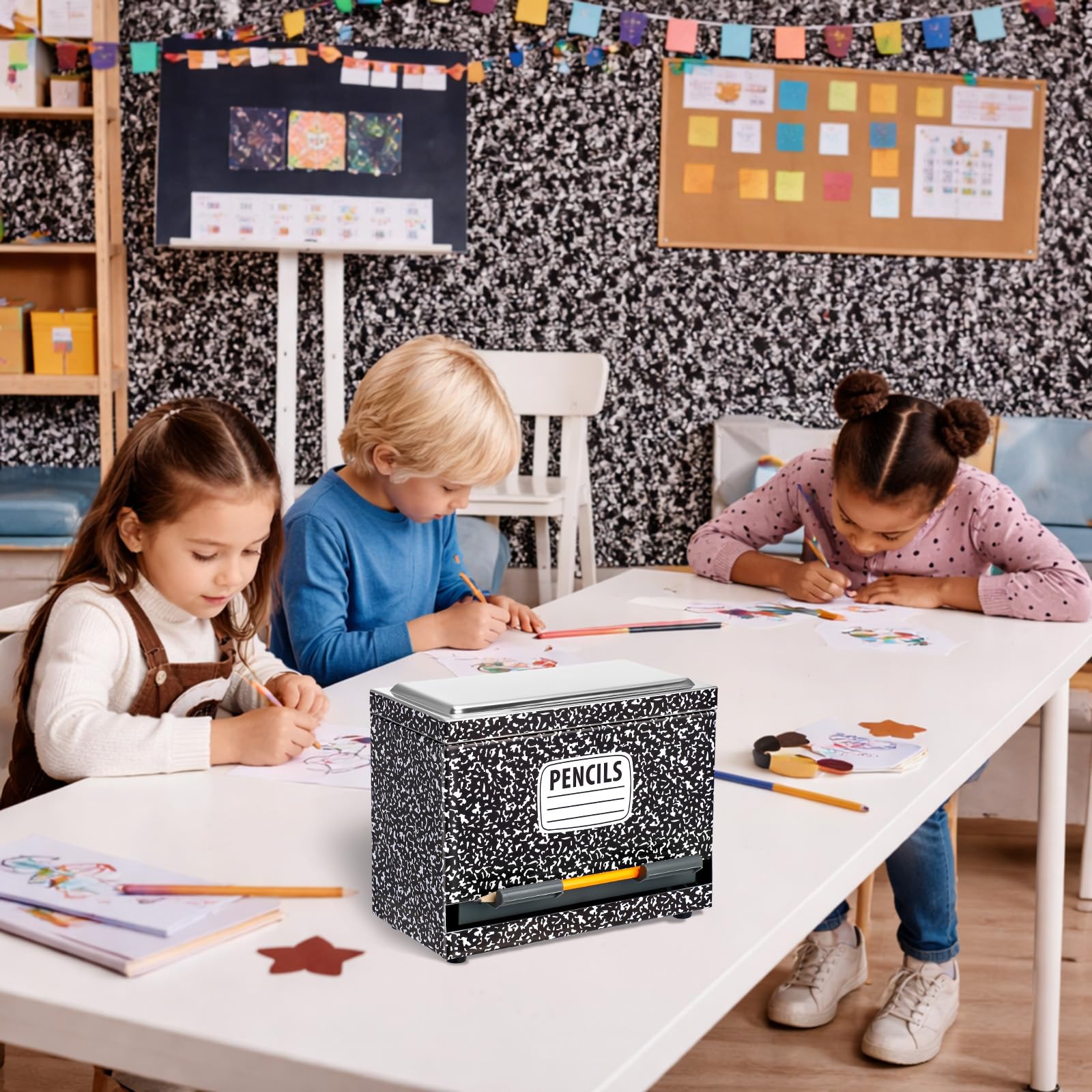 Briwooody Bleistiftspender für Klassenzimmer, Edelstahl, Stiftehalter, Komposition, Notizbuch, Klassenzimmer, Dekorationen, Schulanfang, Lehrer, Muss für Kindergarten, Vorschule, Mittelbedarf