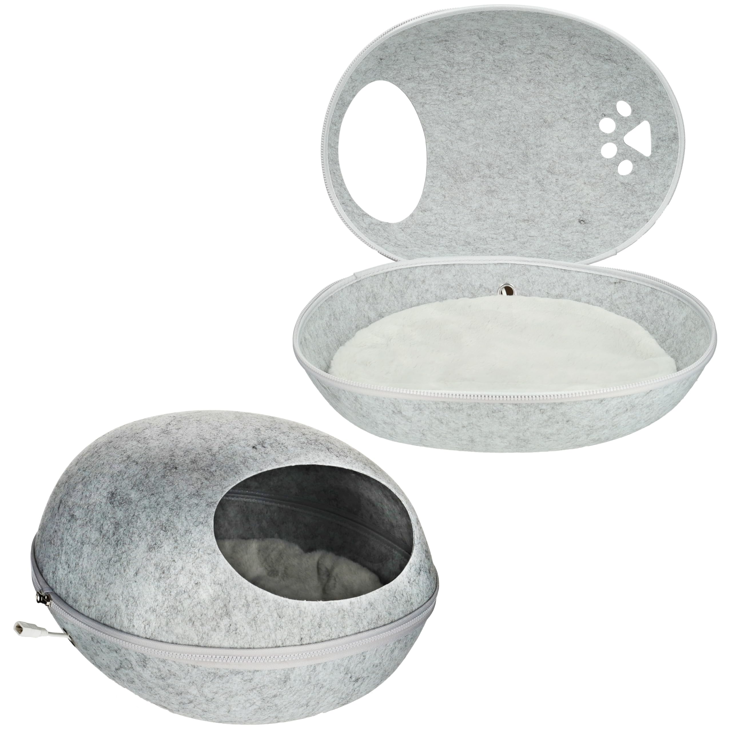 Silvergear® Katzenbett mit Heizung | Heizdecke für Katzen | Katzenklo mit Heizkissen | Katzenhöhle | Katzenspielzeug | 9 Heizmodi | Incl. Funktion Zeitmessung | Grau