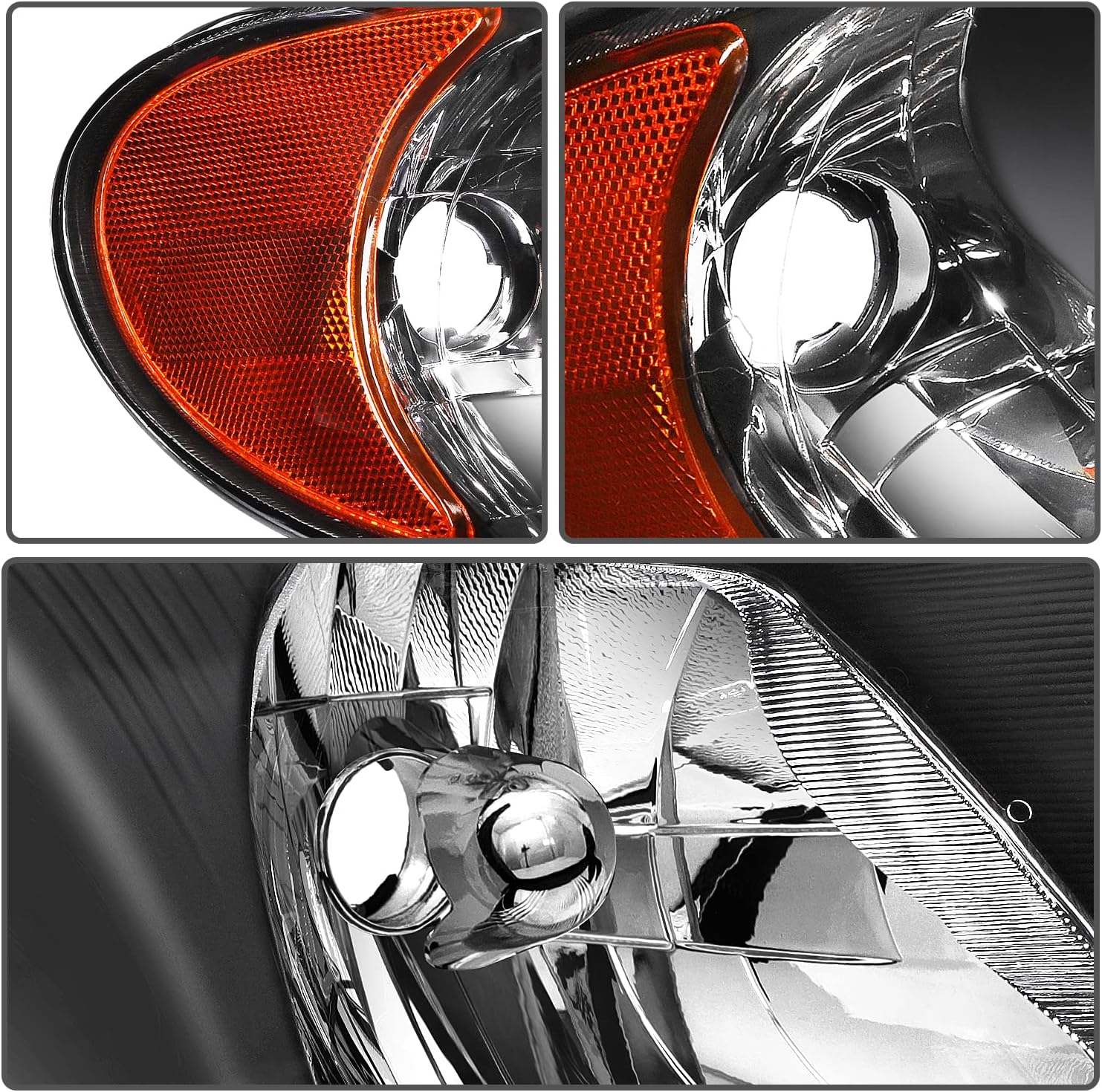 OCPTY Compatible For Chrysler Grand Voyager 01-02 For Chrysler Town & Country 01-07 For Chrysler Voyager 01-03 For Dodge Caravan | Grand Caravan 01-07 Headlight Headlamps Black Housing Amber Corner