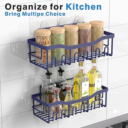 Miniatura 7 de EUDELE Paquete de 2 organizadores de ducha, organizador adhesivo para almacenamiento de baño y cocina, sin taladrar, organizador de estante de acero