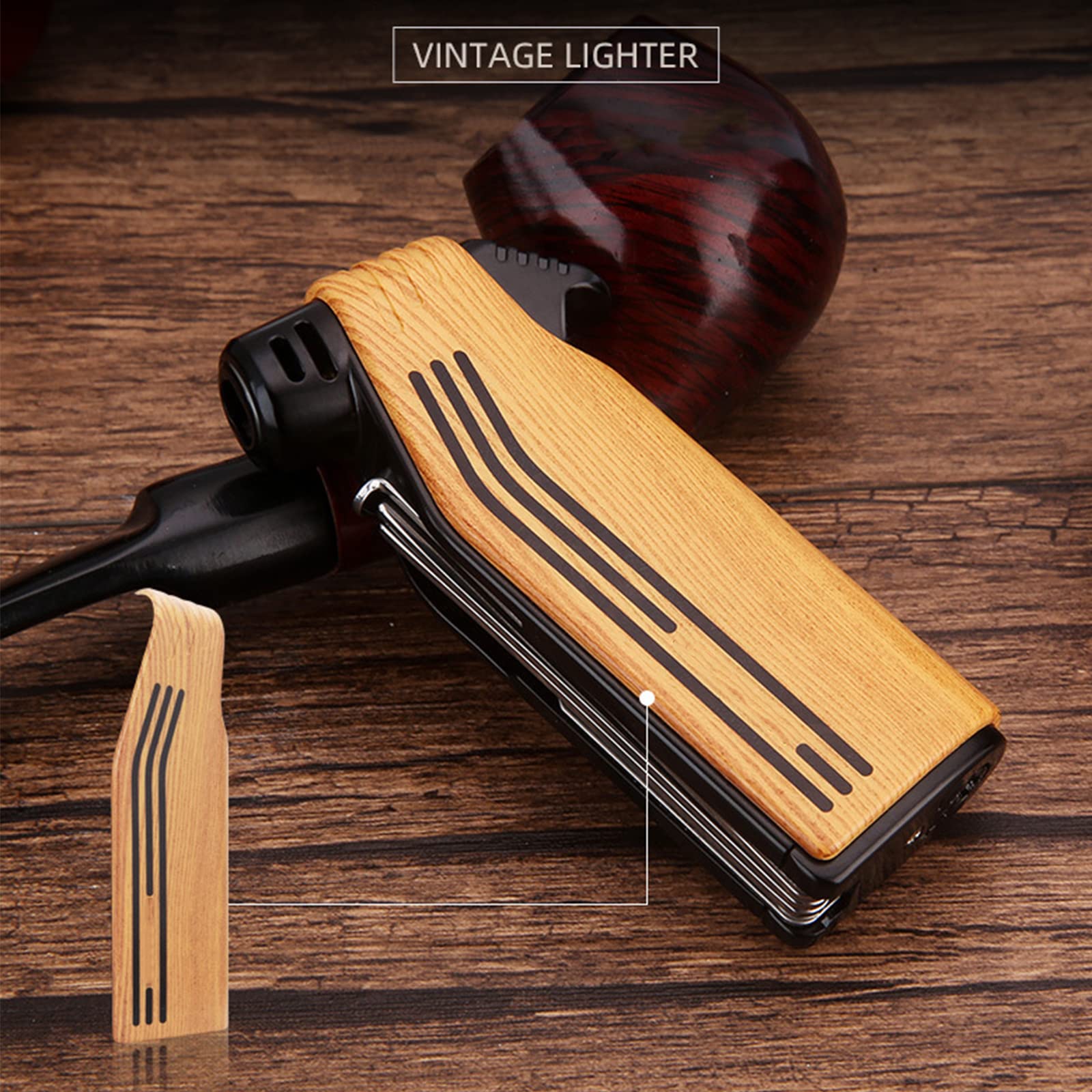Multifonctionnel 3 en 1 Butane Briquet Torche Rechargeable Jet Flamme Briquet Vintage Coupe-Vent Gaz Cigarette Accessoires Allume-Cigare sans Gaz