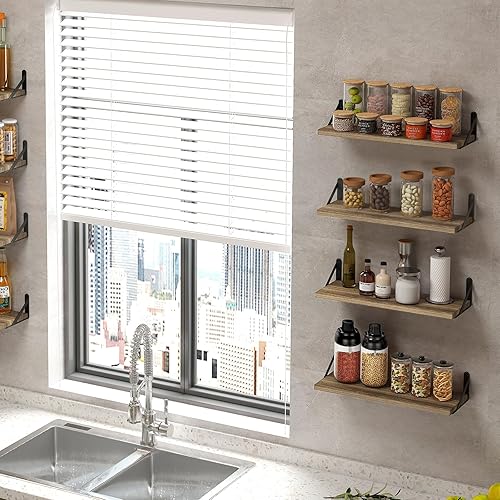 Miniatura 5 de Fixwal Estantes flotantes de 4.7 pulgadas de ancho de madera rústica, juego de 8, estantes de pared para dormitorio, sala de estar, cocina, baño