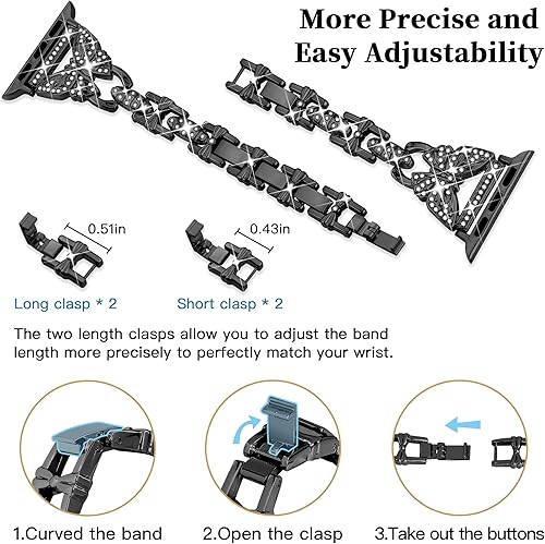 Miniatura 3 de Correa delgada y brillante de diseño de lujo, compatible con Dressy Luxury para mujer, de 1.575, 1.614, 1.496 pulgadas, correa para iWatch, diseño