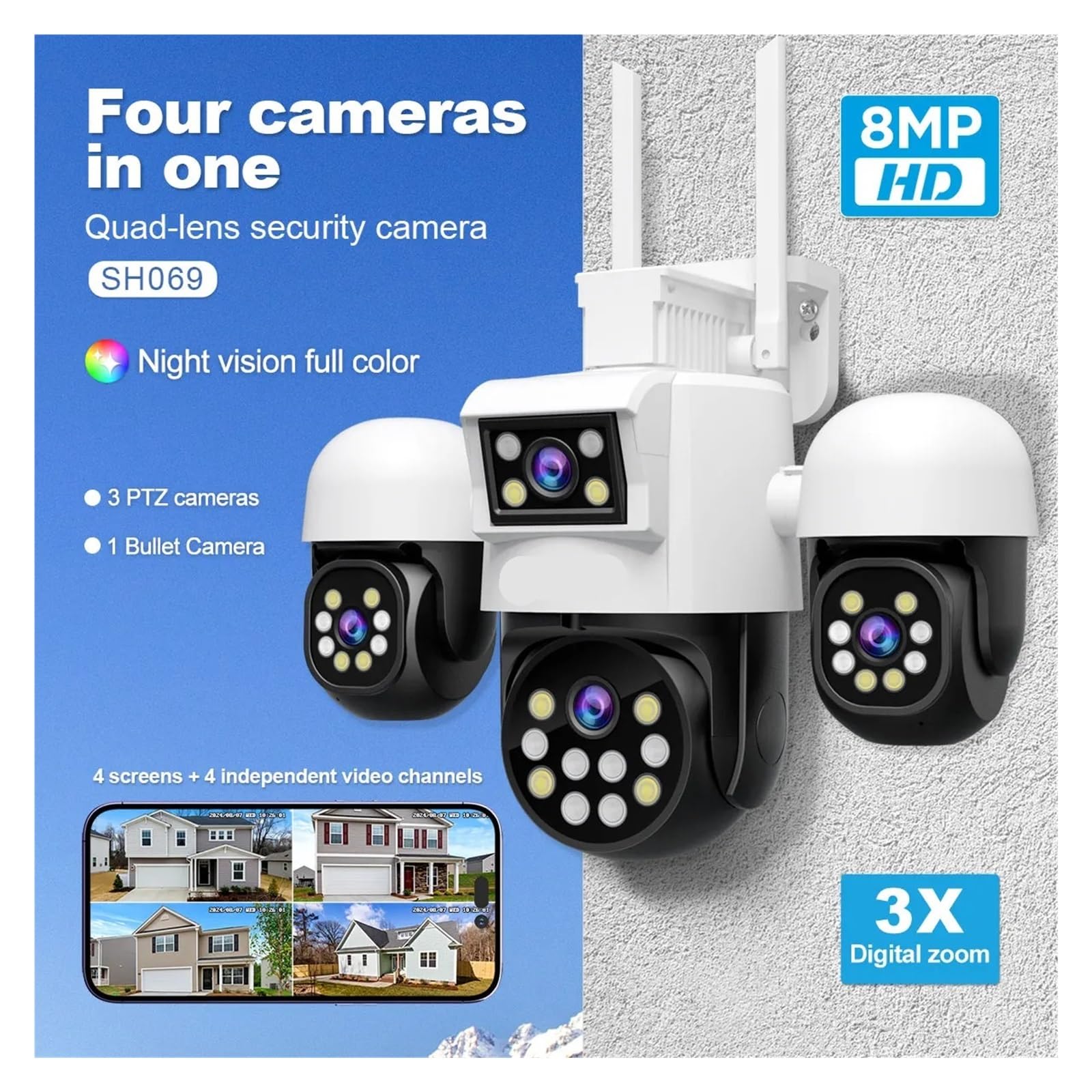 Caméra panoramique WiFi à Quatre objectifs 8MP