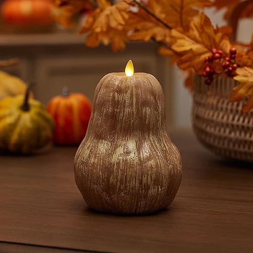 Luminara Decoración de cosecha de otoño sin llama, vela LED figural de calabaza color naranja, color natural, 5.3 x 7.5 pulgadas, llama móvil de