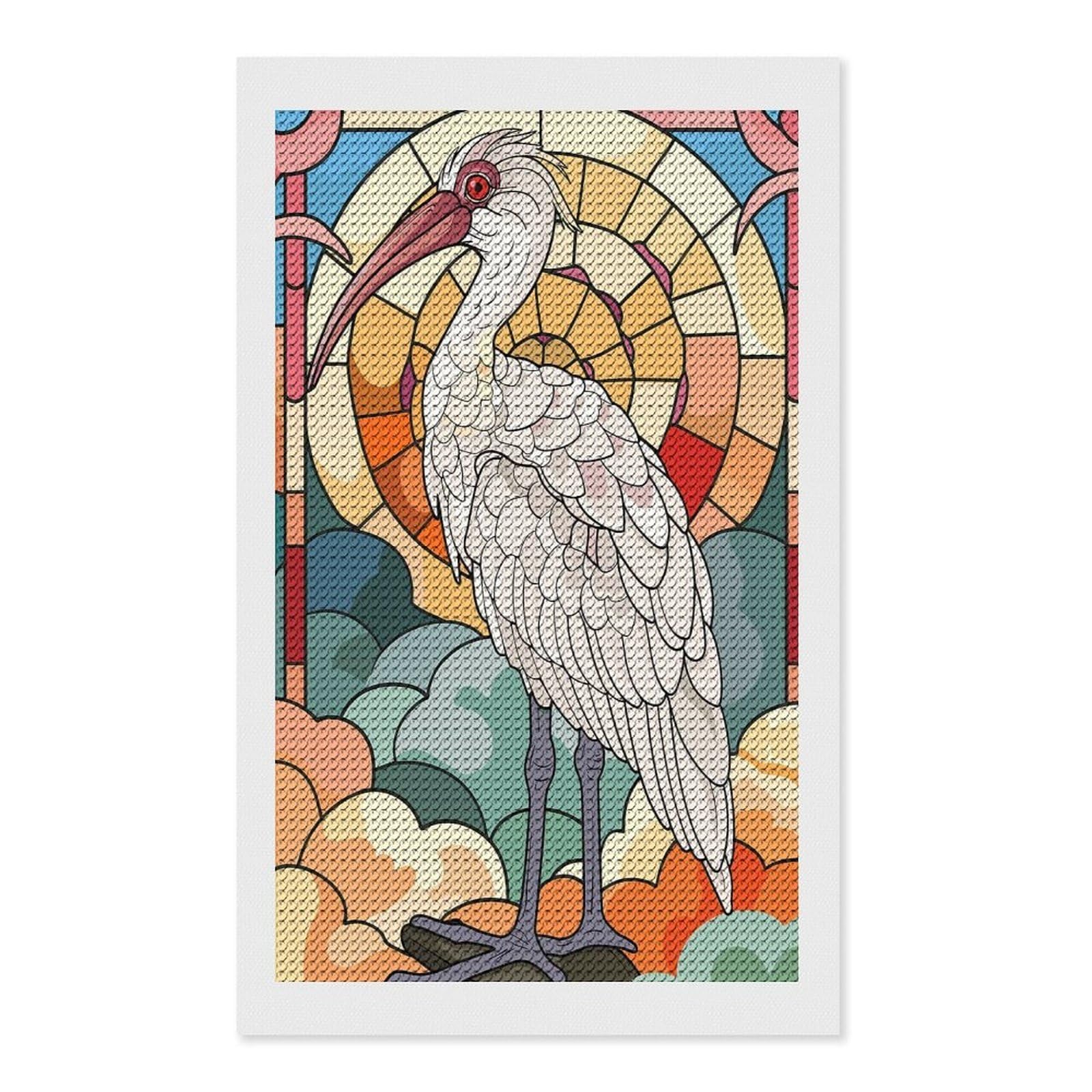 Junmoney Stained Glass Ibis with Sun and Clouds Diamond Art Kit 12"x20", Relaxing DIY Hobby, Satisfying Creative Project, Living Room Decor, for Women