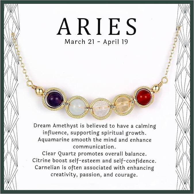 Zodiac Necklaces for Women, Natural Healing Crystal Zodiac Necklace Gifts Handmade Gemstone Beads Choker Necklace for Women Spiritual Astrology Jewelry Birthday Gifts