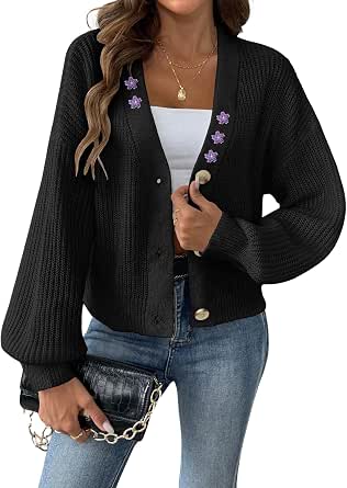 Chouyatou Women Winter Thick Cardigan Lapel Collar Button Down Chunky Knit Coatigan Sweater Jacket main image 1
